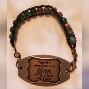 Dr. Seuss Quote Bracelet - Green Beaded Bracelet with Bronze Plate